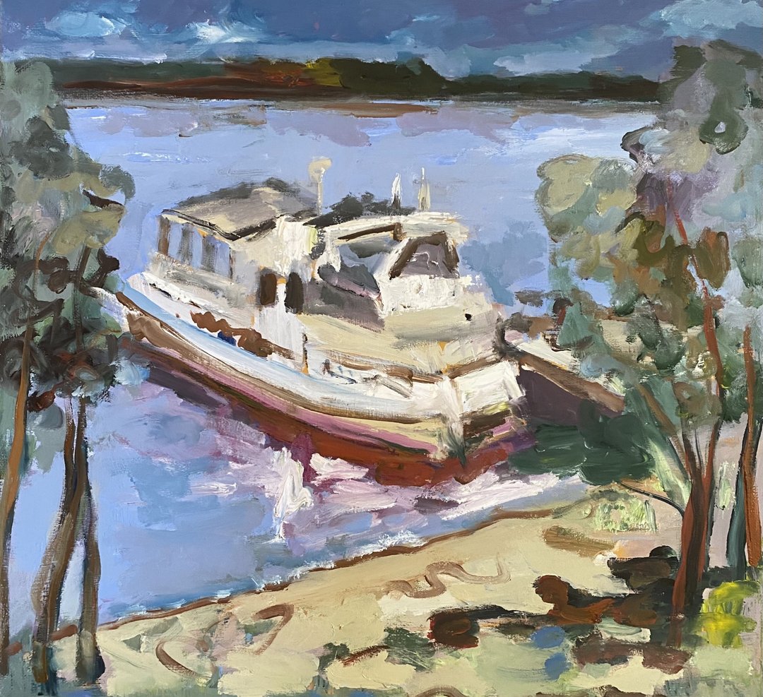 河站 海景 油画 抽像风景 表现主义 印象派 钓鱼画 - 墙贴/壁贴 - 其他材质 蓝色