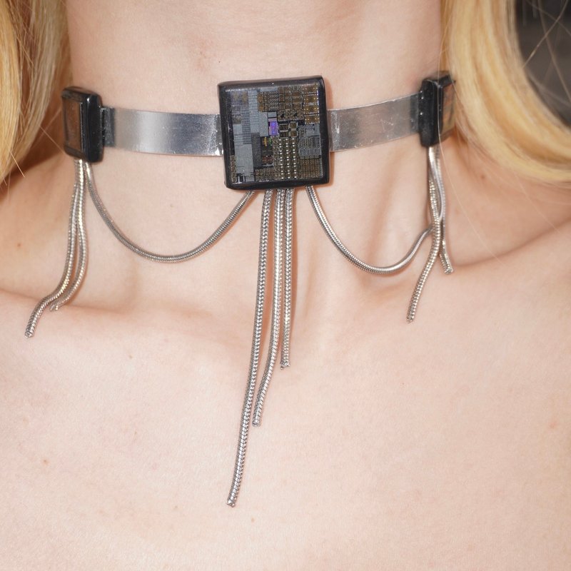孤品 纯手工制作赛博朋克流苏晶片电子项圈项链颈链 独一无二 - 颈链 - 其他材质 银色
