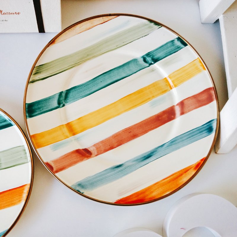 彩色条纹8寸彩绘珐琅盘 - 浅碟/小碟子 - 珐琅 多色