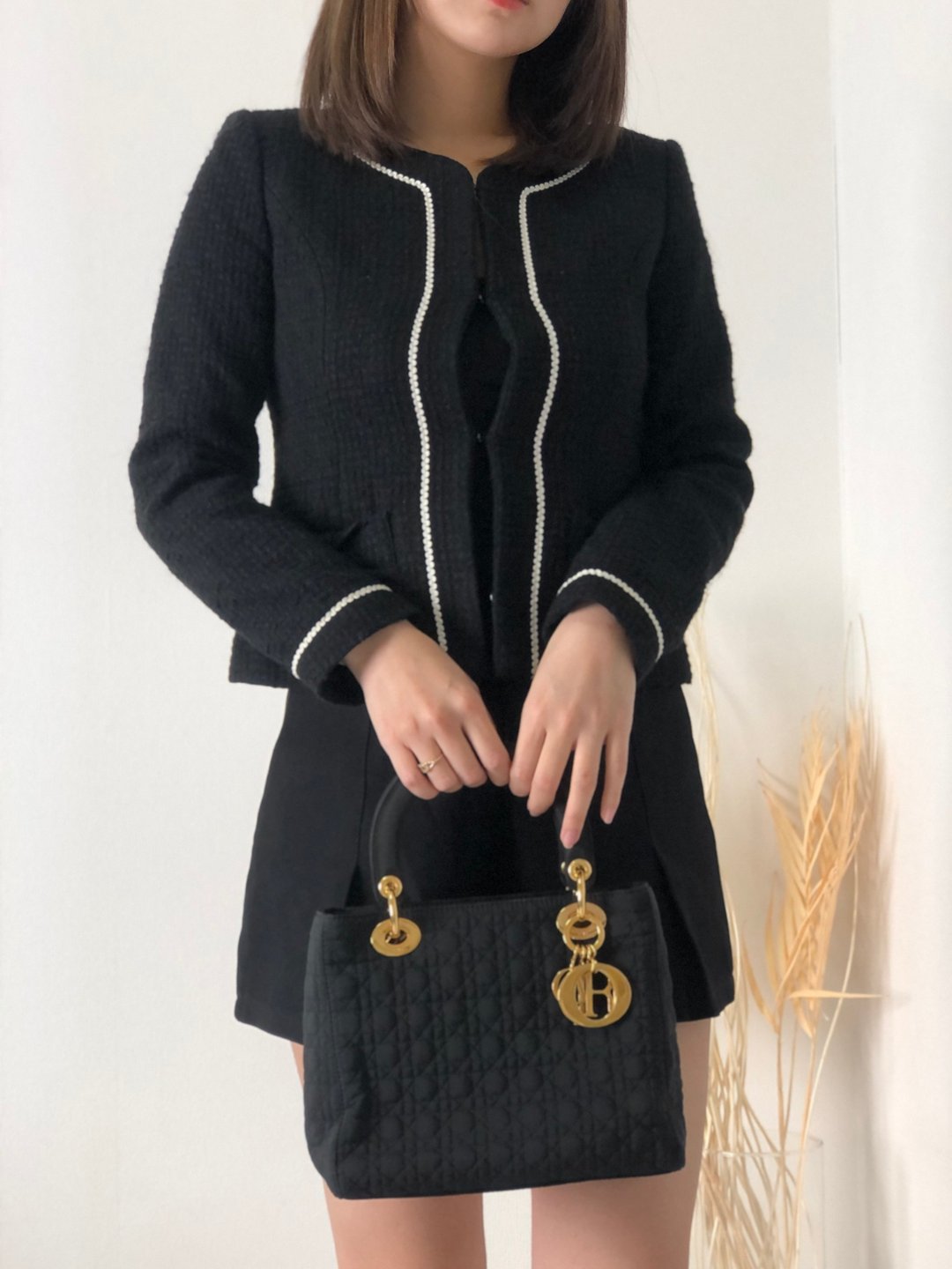 【日本直送，名牌包装】Christian Dior Dior Lady Dior Cannage 尼龙单肩包黑Vwagxx - 侧背包/斜挎包 - 尼龙 黑色