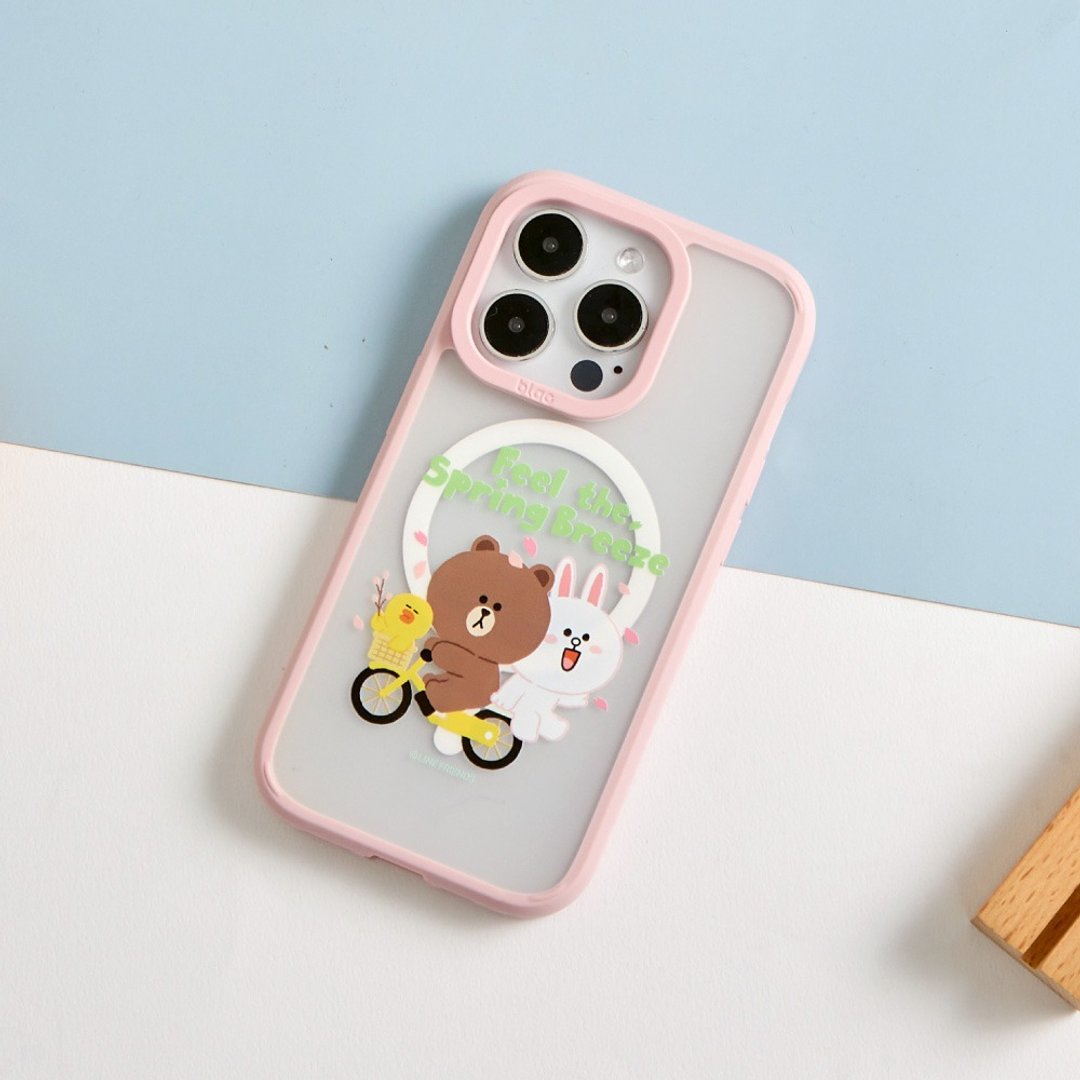 LINE FRIENDS经典-春风骑趣极光雾透MagSafe iPhone手机壳 - 手机壳/手机套 - 塑料 多色