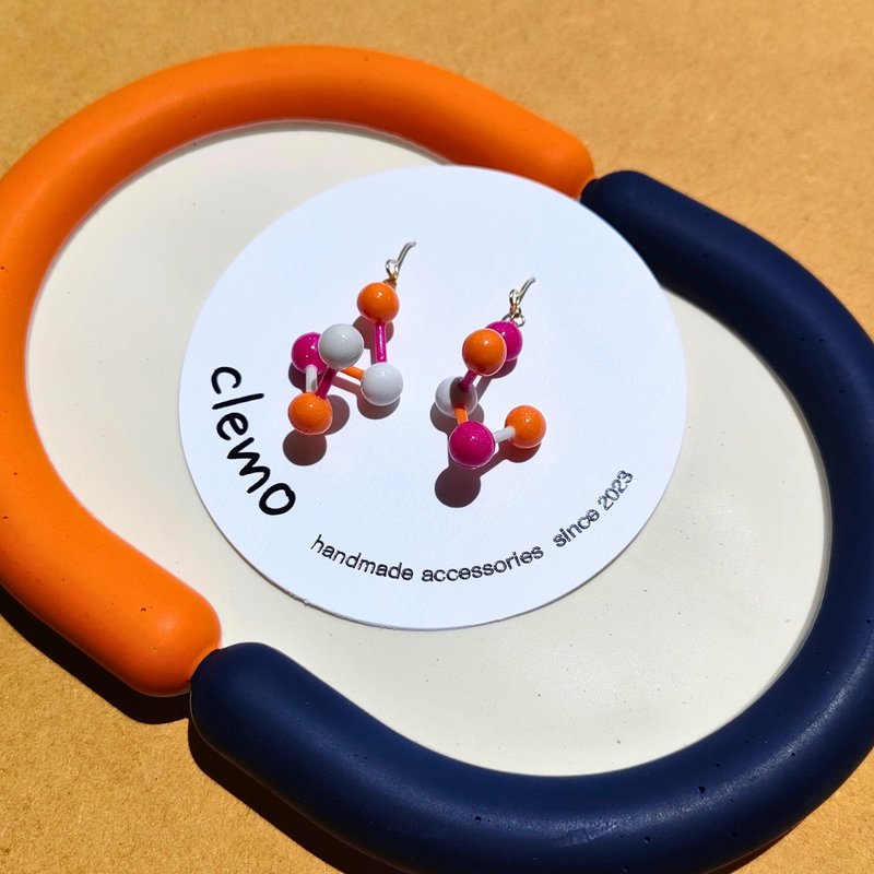 ZIGZAG TAMA 桃红/橘色【耳环/耳夹】 - 耳环/耳夹 - 其他材质 橘色