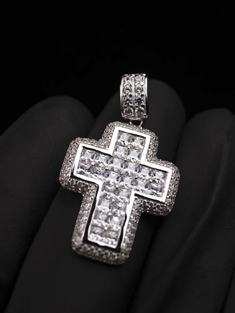 Wbj 肥方型十字架吊坠项链 - 项链 - 宝石 白色