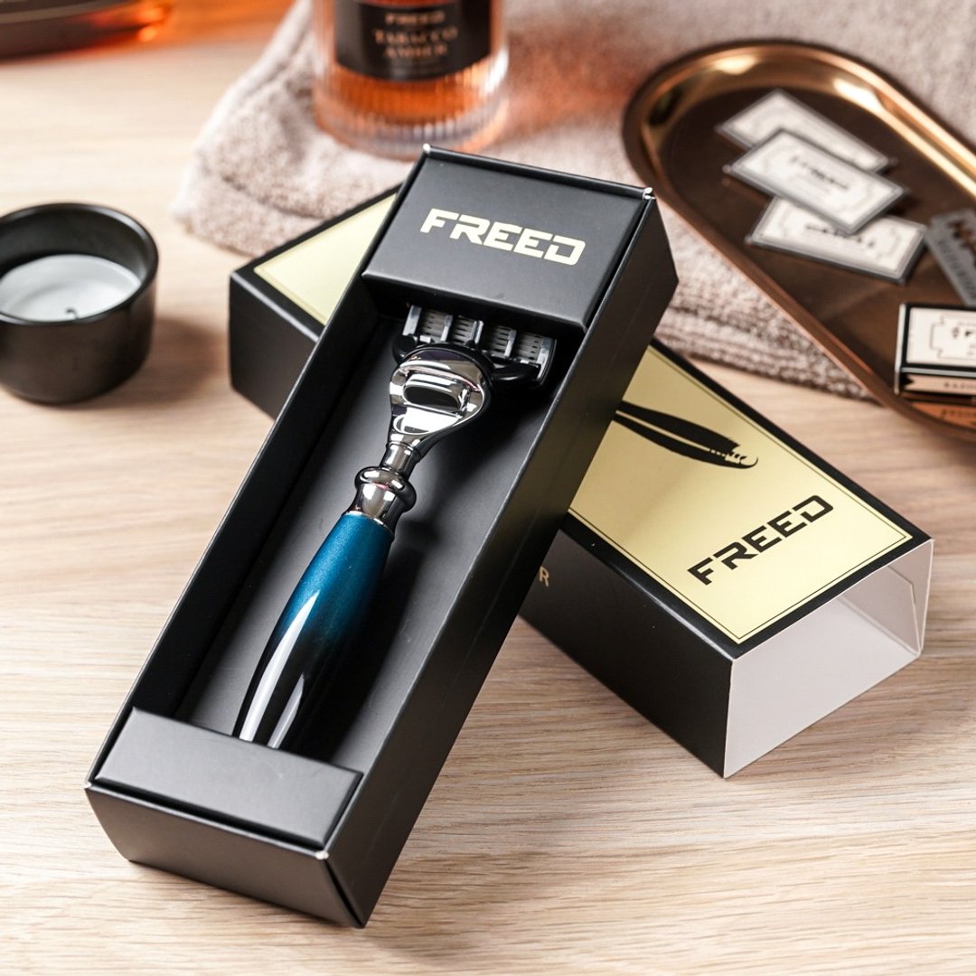 【FREED】一周年纪念款 - 五刀式刮胡刀 - 银河蓝 定制化刻字 - 男性清洁护肤品 - 其他金属 蓝色