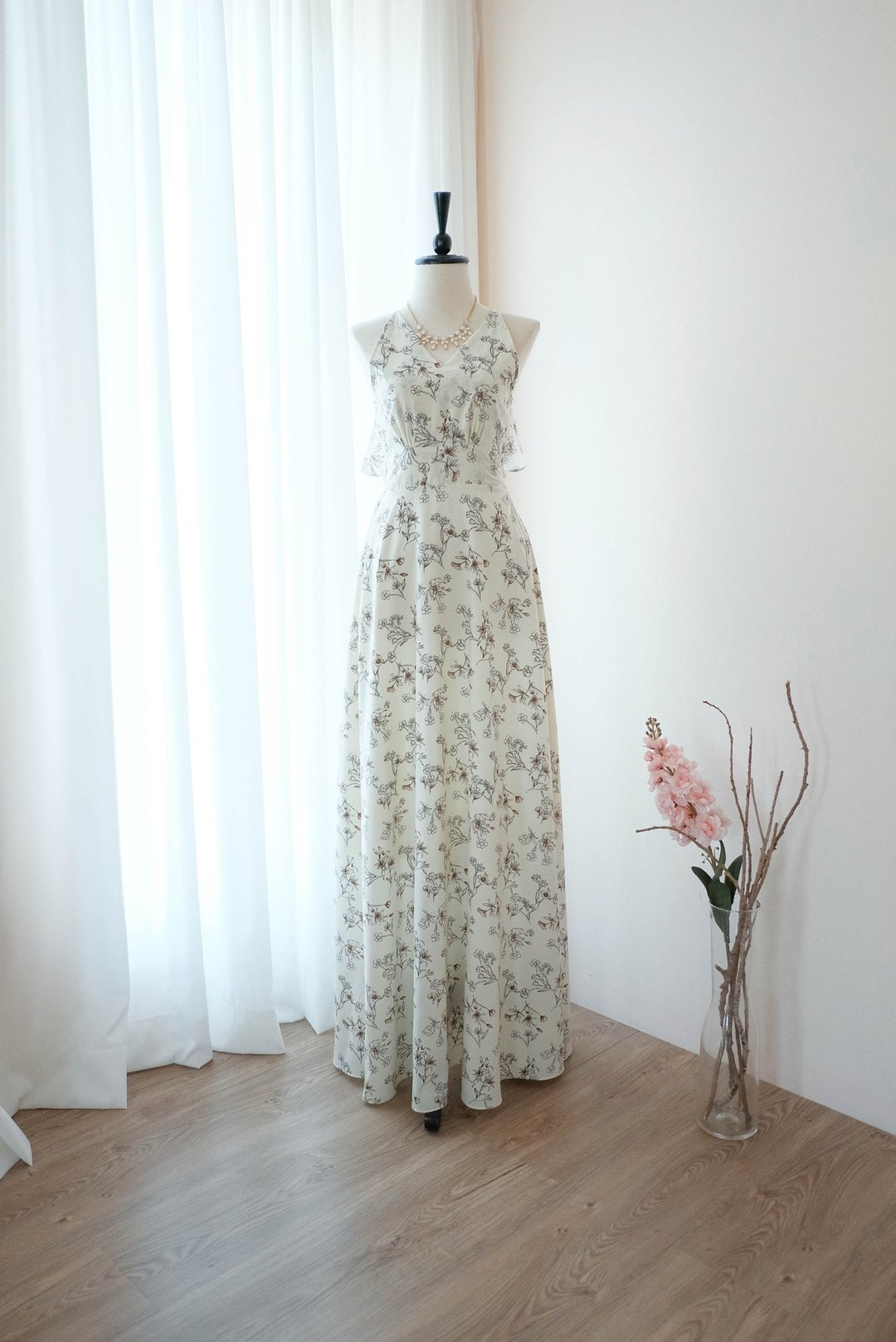 White Floral Summer Max dress Long bridesmaid dress Cocktail prom party dress - 晚装/礼服 - 聚酯纤维 白色