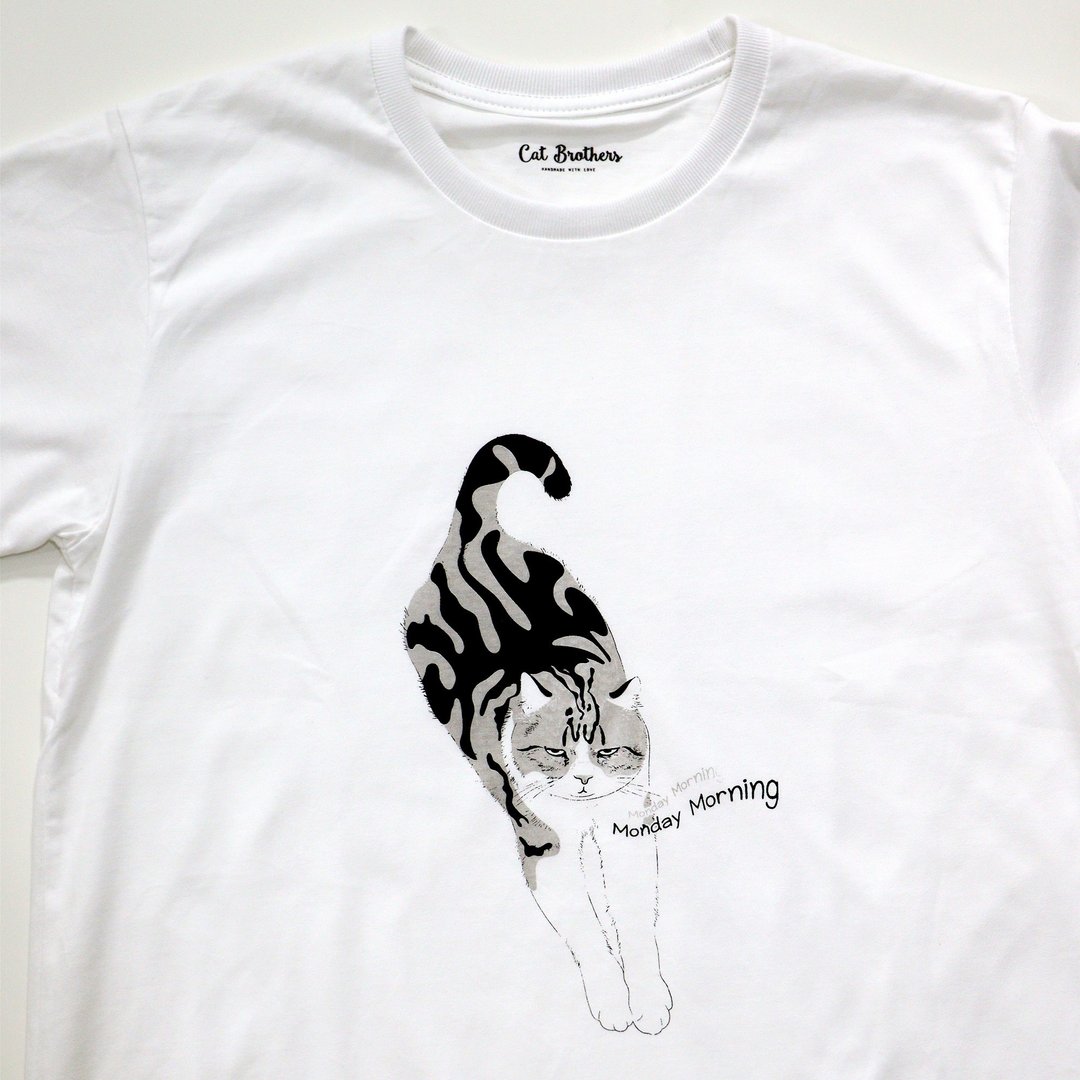 Lazy cat T-Shirt, Cat T-Shirt, Unisex T-Shirt, 100% Cotton, White T-shirt - 女装 T 恤 - 棉 白色