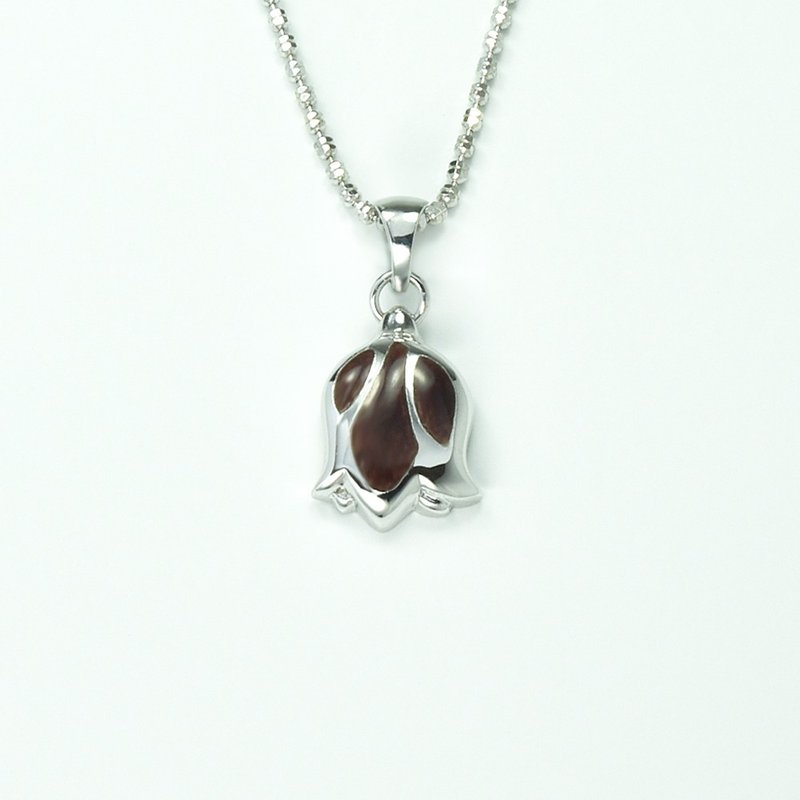 郁金香项链(小)-秋棕 - 项链 - 银 咖啡色