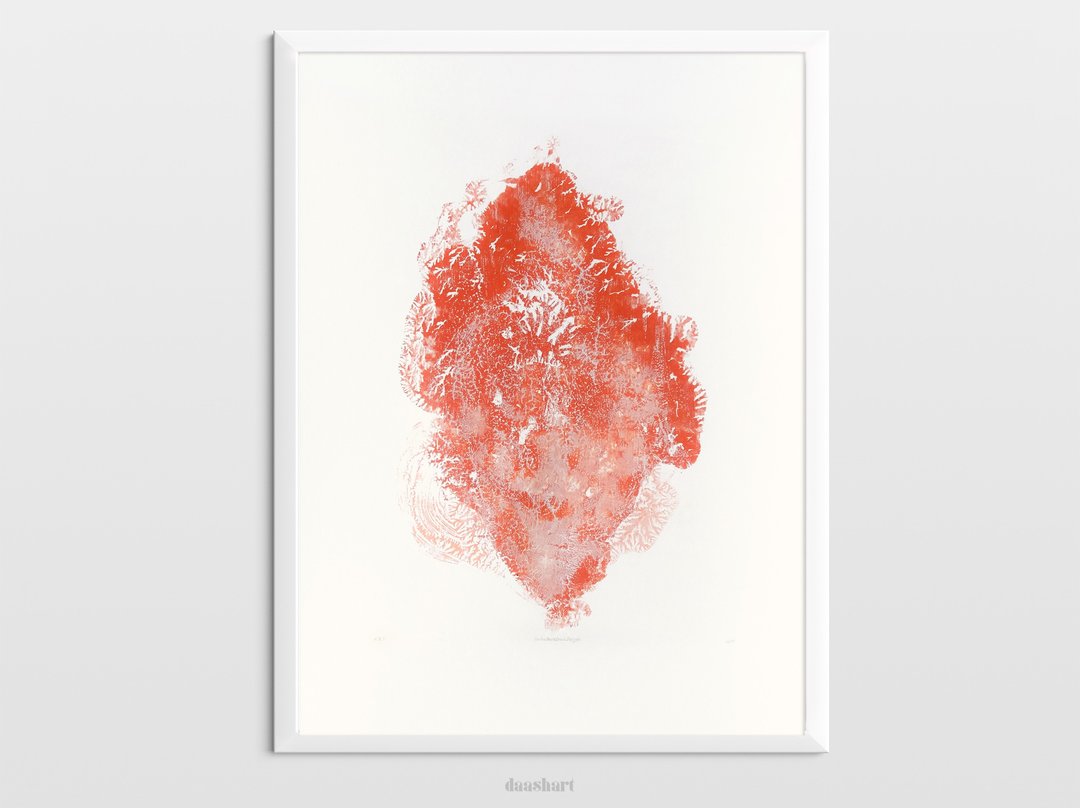 Original painting artwork Unique abstract sea fan coral print Coastal wall art - 海报/装饰画/版画 - 纸 橘色