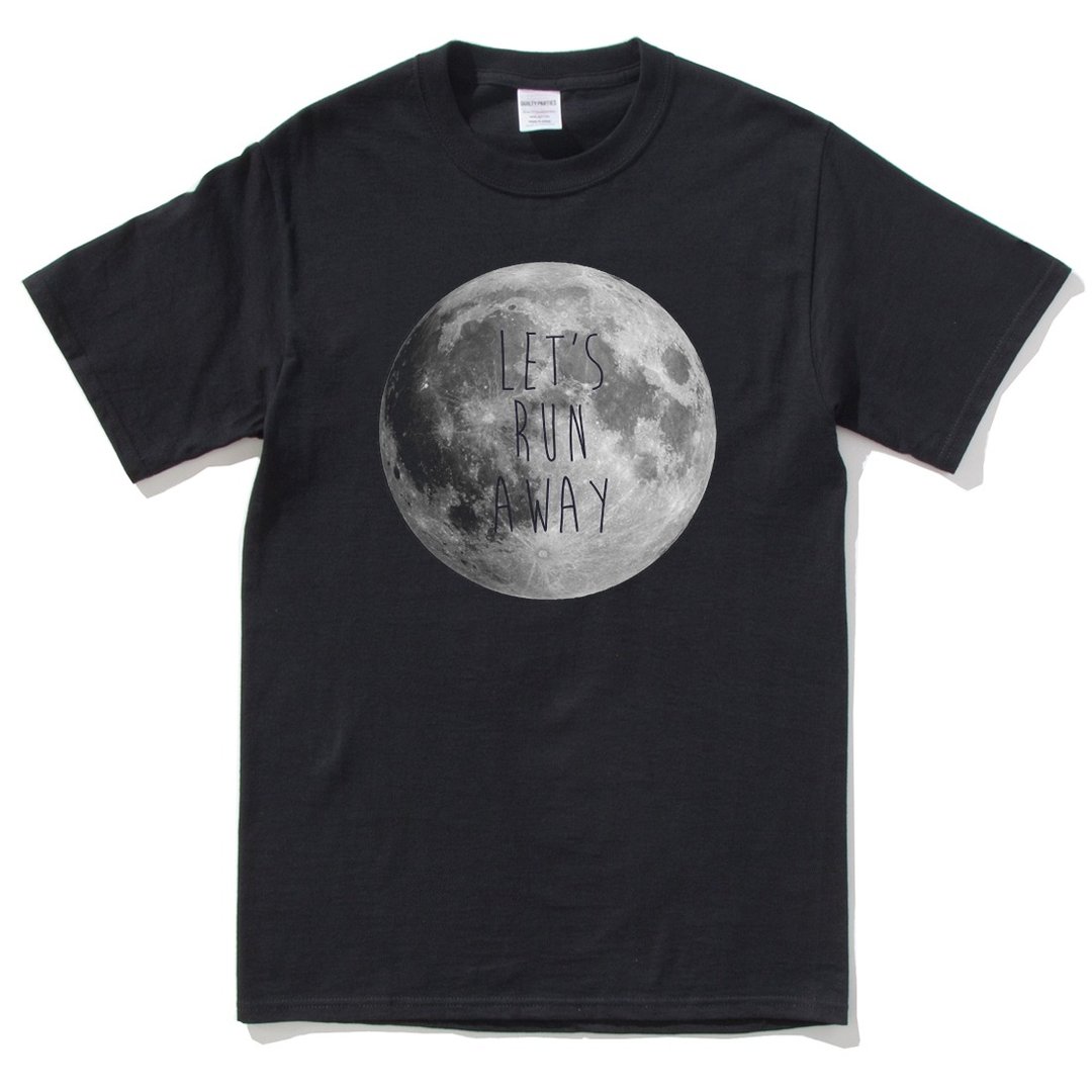 LETS RUN AWAY Moon 短袖T恤 黑色 月亮太空宇宙地球天文礼物 - 男装上衣/T 恤 - 棉 黑色