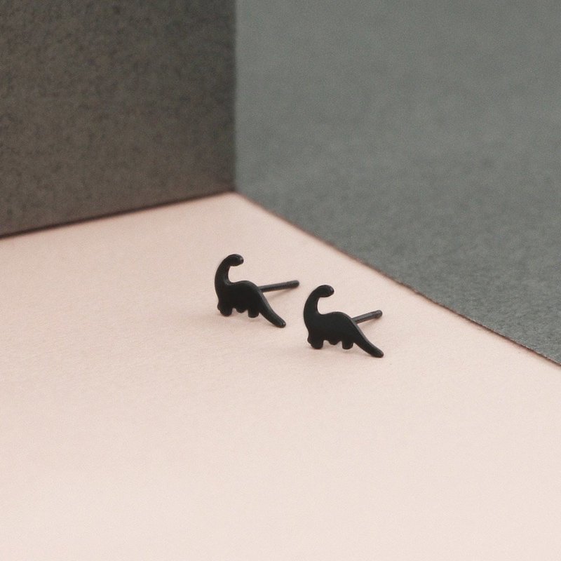 迷你小雷龙钢耳环 - 黑色  银色 - 耳环/耳夹 - 不锈钢 黑色