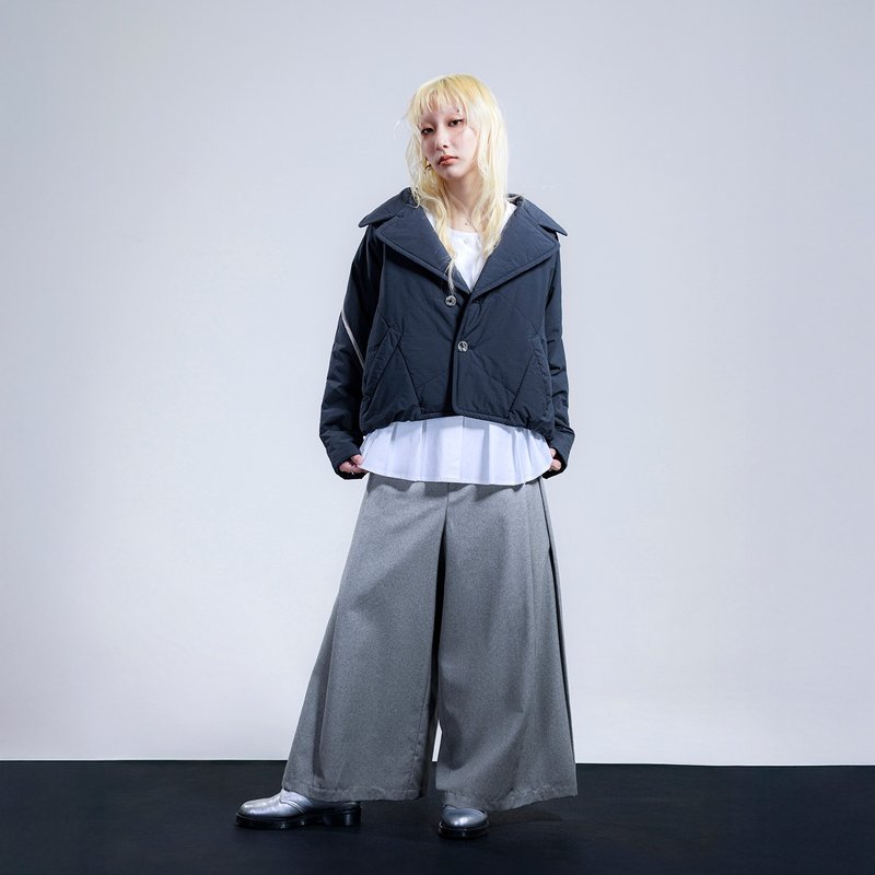 【匠心特选】静层铺棉翻领短版外套 - 女装休闲/机能外套 - 其他金属 蓝色