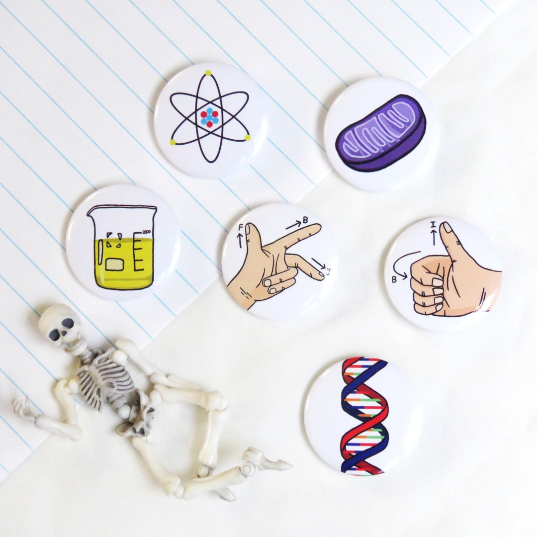 科学图案 徽章 别针 - 徽章/别针 - 塑料 白色