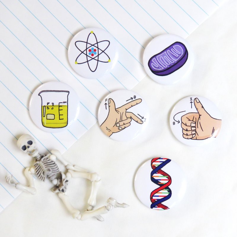 科学图案 徽章 别针 - 徽章/别针 - 塑料 白色