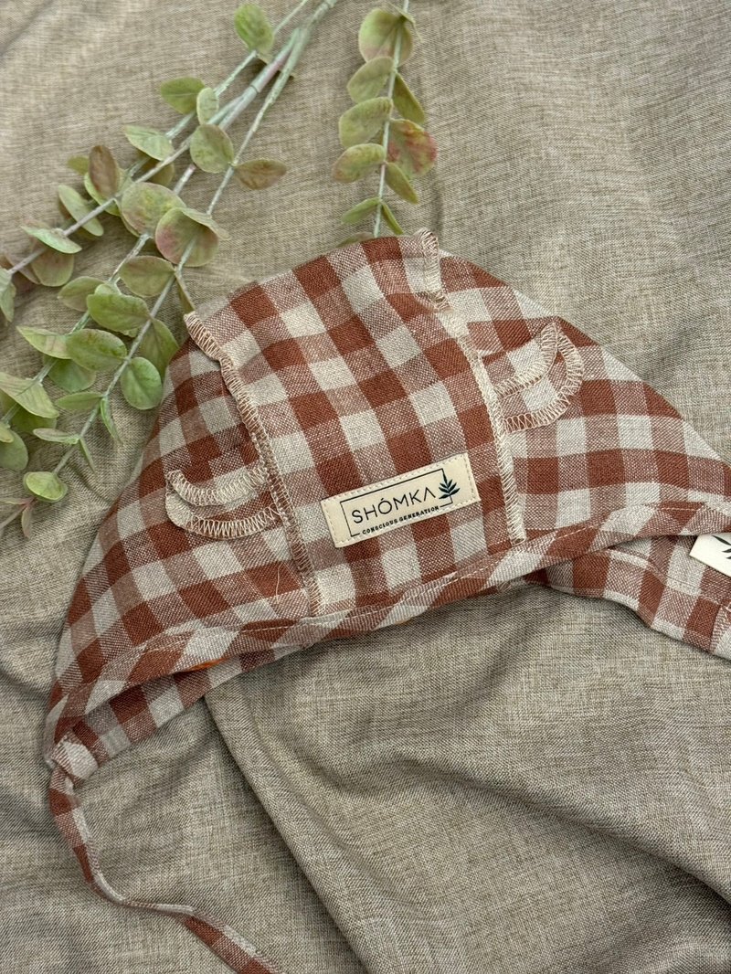 摩卡格纹小熊小熊新生软帽 - 婴儿帽/发带 - 亚麻 粉红色