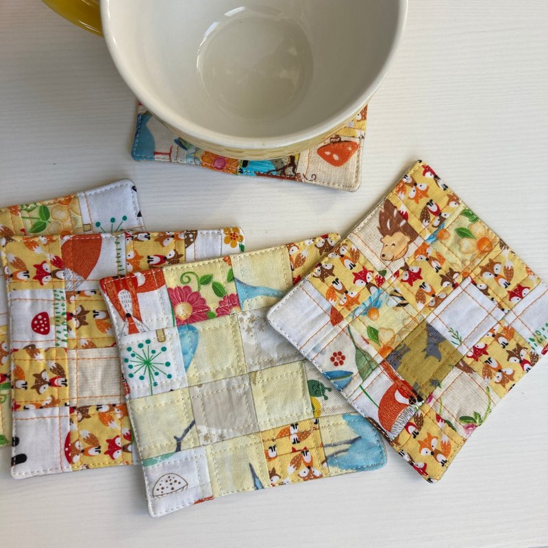 杯垫套装 5 件 亚麻棉杯垫套装 11.5 x 11.5 厘米 - 杯垫 - 亚麻 黄色