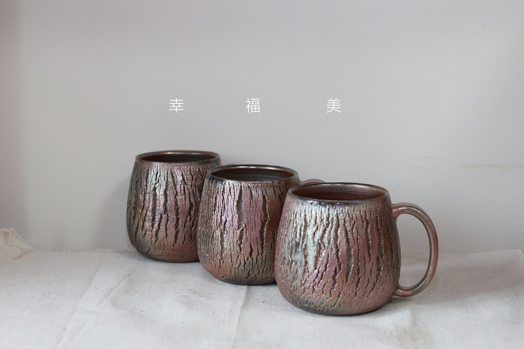 柴烧马克杯/咖啡杯/树皮纹系列/350ml/泷间拾光 - 咖啡杯/马克杯 - 陶 