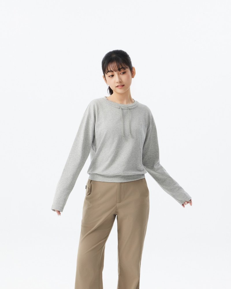 抽绳短版上衣(灰) - 女装上衣 - 聚酯纤维 