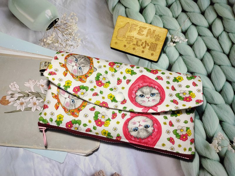 韩国棉布款猫叔花红帽猫娃拉链布红包袋-拉链红包袋-手作布红包袋 - 手拿包 - 棉．麻 