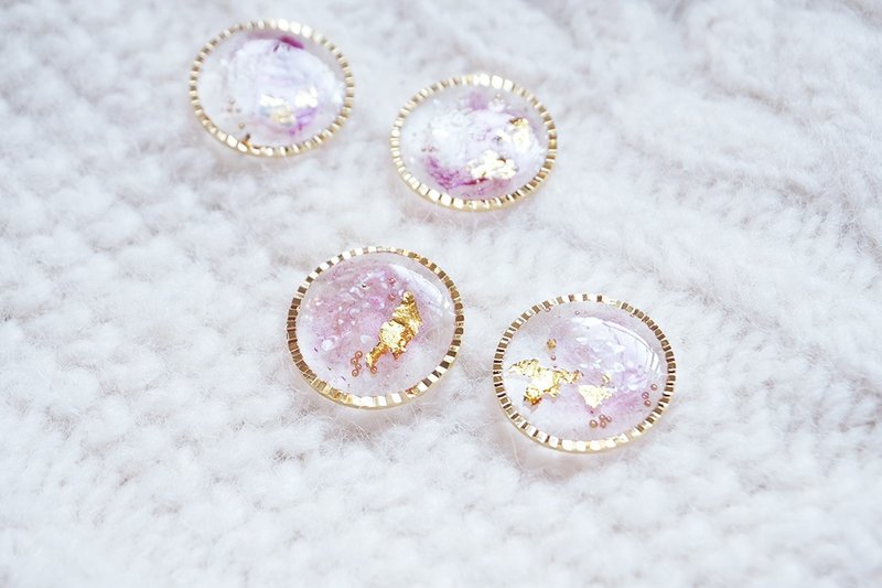 皮尔西雑货 ピアス－圆形紫色纹理耳环 - 耳环/耳夹 - 植物．花 紫色