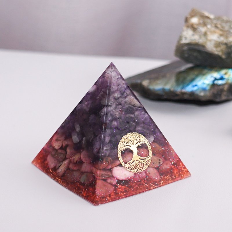 【紫晶、蔷薇石】奥根水晶能量金字塔Orgonite 6x6cm - 摆饰 - 水晶 多色
