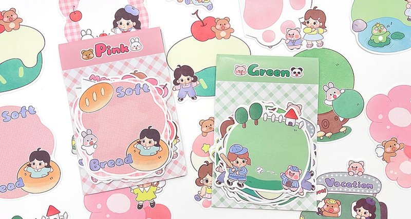 【粉粉/绿绿】可爱日常萌系 异形无粘性便签 - 便条纸/标签贴 - 纸 多色