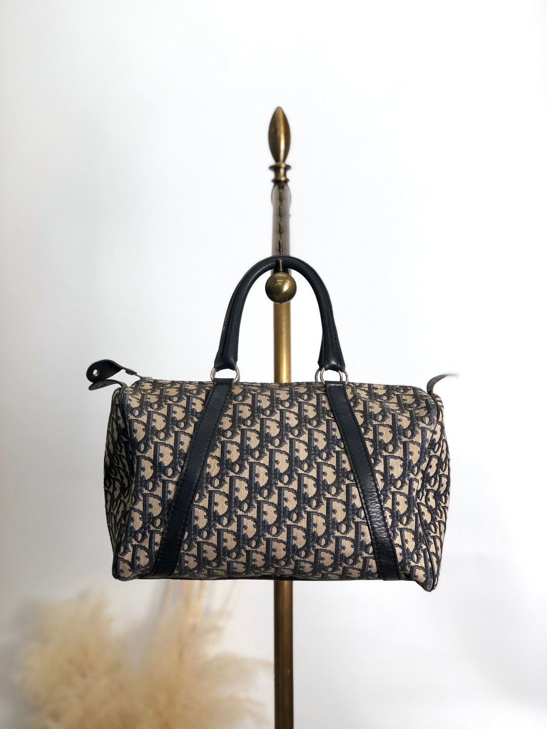 【日本直送，品牌二手包】Christian Dior 手提包，海军蓝提花波士顿包，旧zhimdv - 手提包/手提袋 - 棉．麻 蓝色