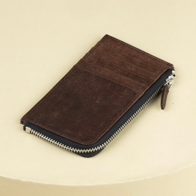 皮革拉链皮夹 - 名片夹/名片盒 - 真皮 咖啡色
