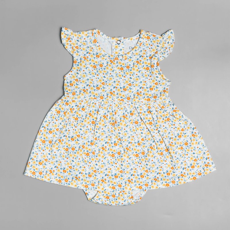 【Deux Filles有机棉】婴儿洋装包屁衣/新生儿连身衣 橙黄花 - 包屁衣/连体衣 - 棉 
