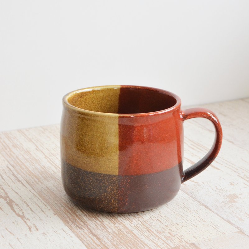 Mino ware tone on tone mug red | Brown| mustard 400ml - 咖啡杯/马克杯 - 陶 红色