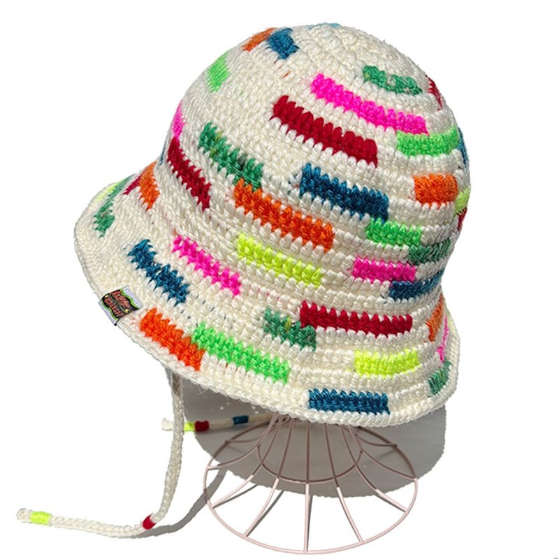 【钩针帽】MIX COLOR 彩色钩针帽 B款 - 帽子 - 羊毛 白色