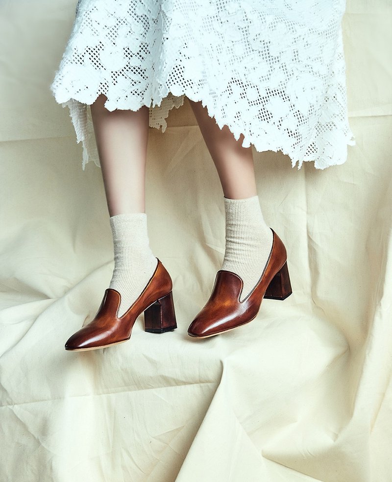 已绝版6.5 乐福高跟鞋 - 焦茶 - 高跟鞋 - 真皮 咖啡色