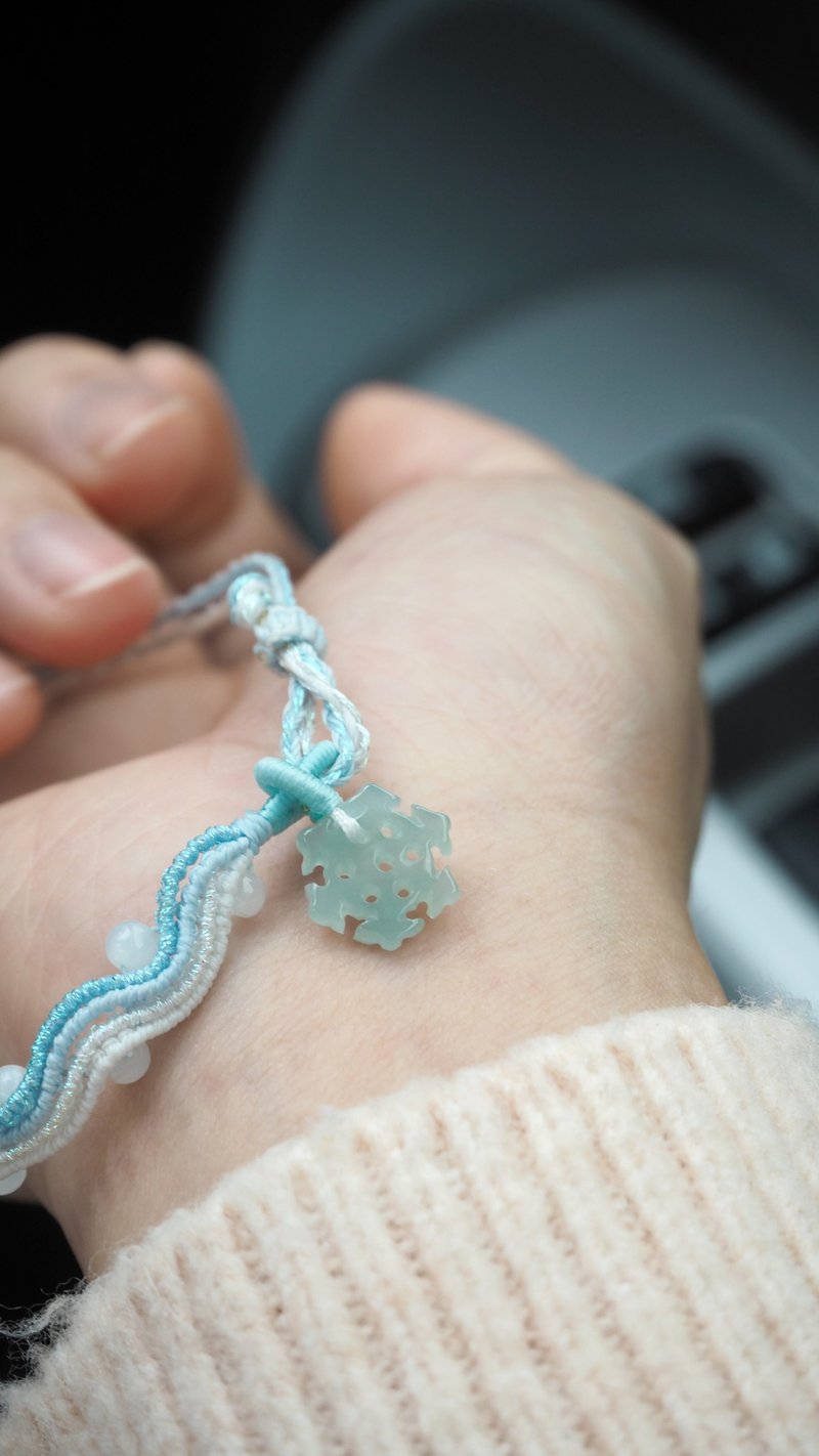 宝淇 -  暖星-渐变蓝白雪花手绳 - 天然A货翡翠 - 手链/手环 - 玉石 蓝色