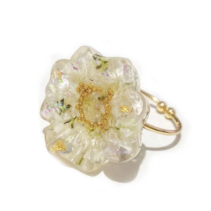 日本树脂纯白满天星立体戒指(戒围可调) - 戒指 - 其他金属 白色