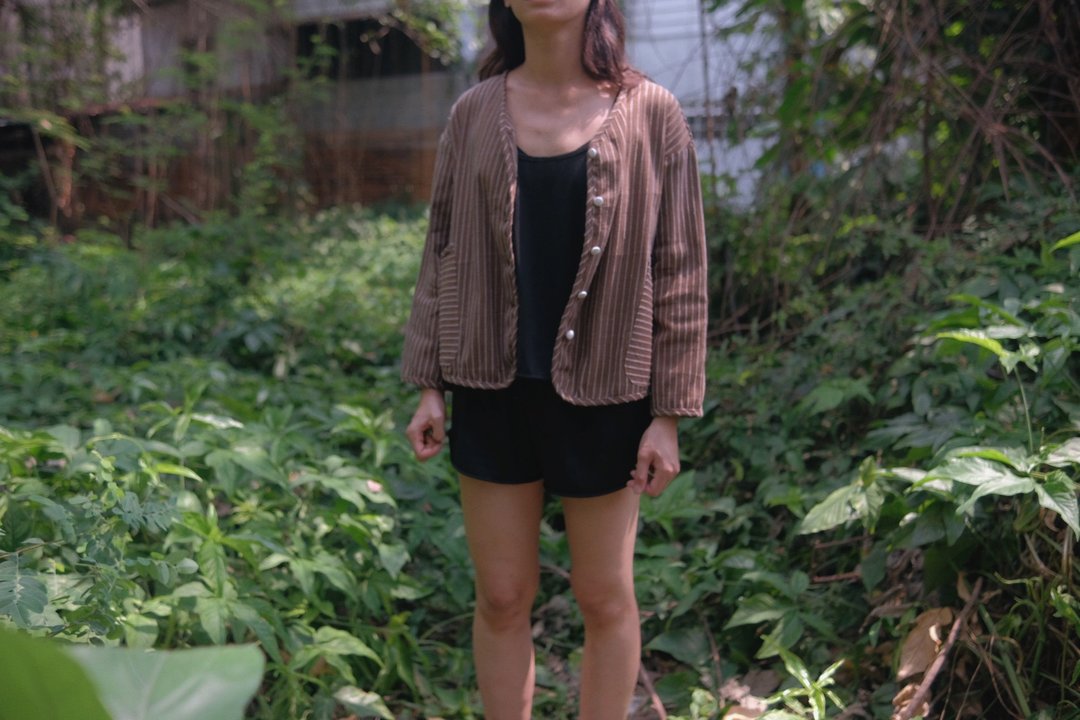 W.Jacket | Natural Ebony Fruit Dye | Hand Woven cotton - 女装休闲/机能外套 - 棉．麻 咖啡色
