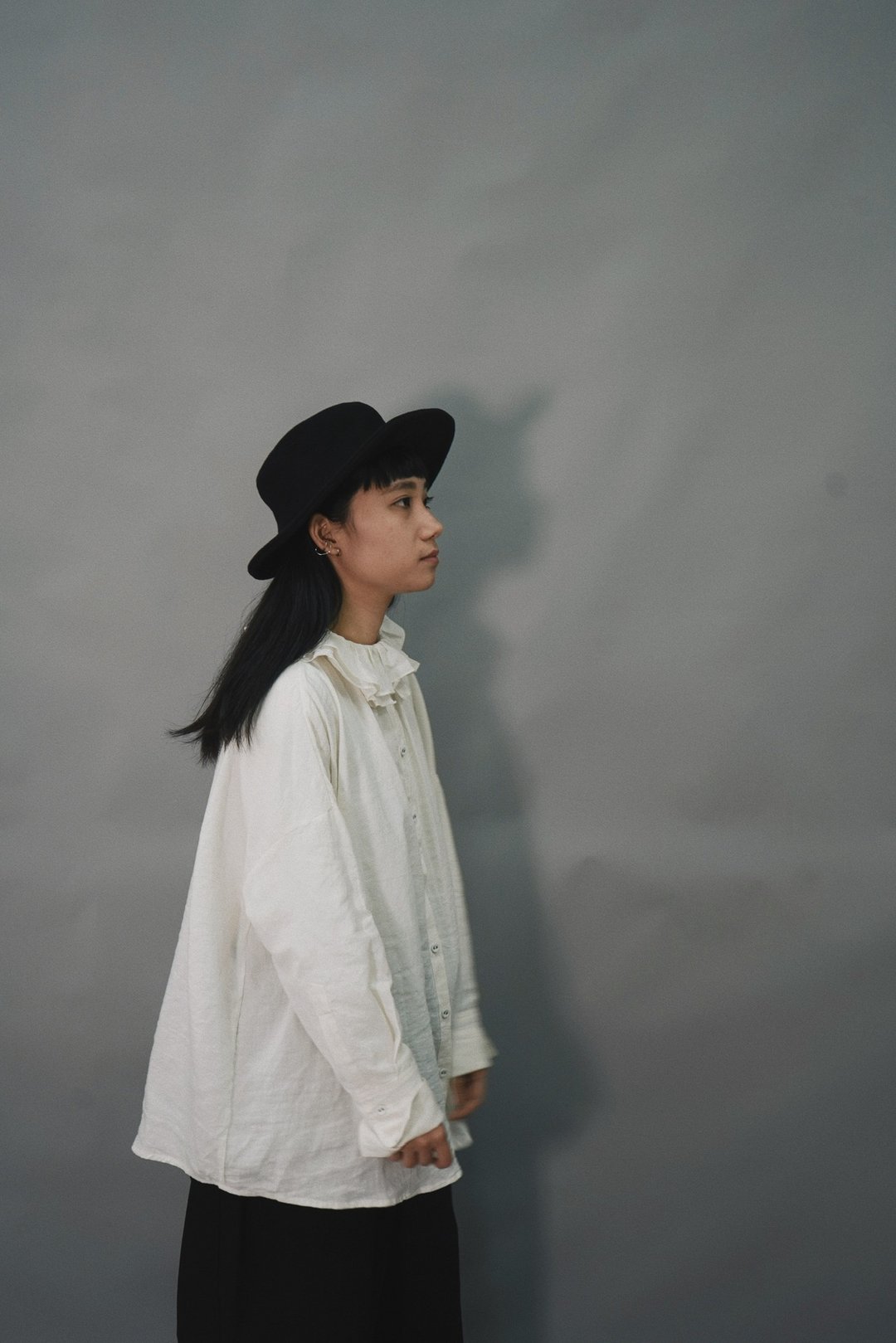 Ruffle collar top-白 - 女装上衣 - 棉 白色