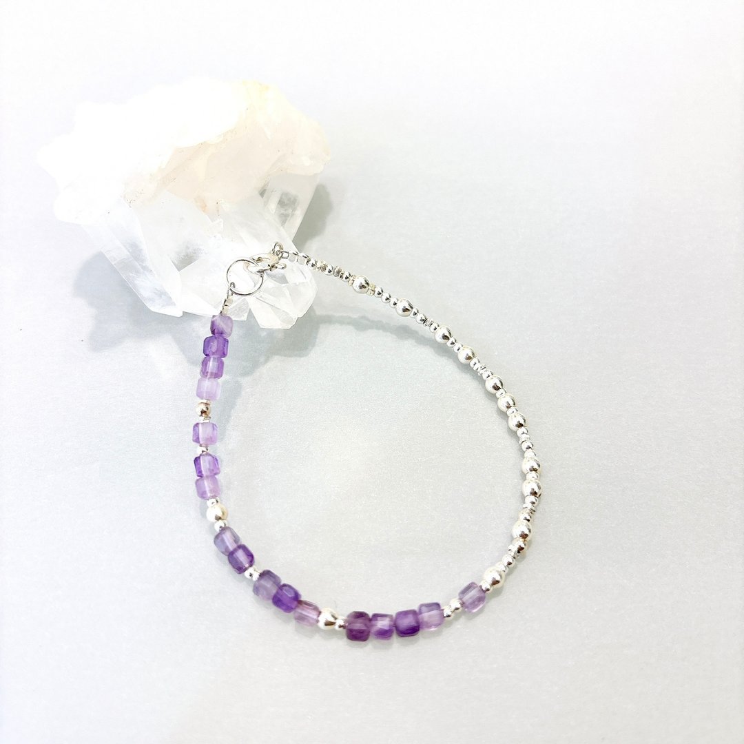 Ops Amethyst silver bracelet-紫水晶/纯银/礼物/手链/细致/梦幻 - 手链/手环 - 宝石 紫色
