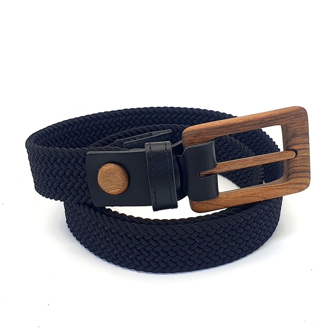 Wood Belt Yellowstone Brave 315 - 胡桃木黑色编织棉质皮带 - 皮带/腰带 - 木头 黑色