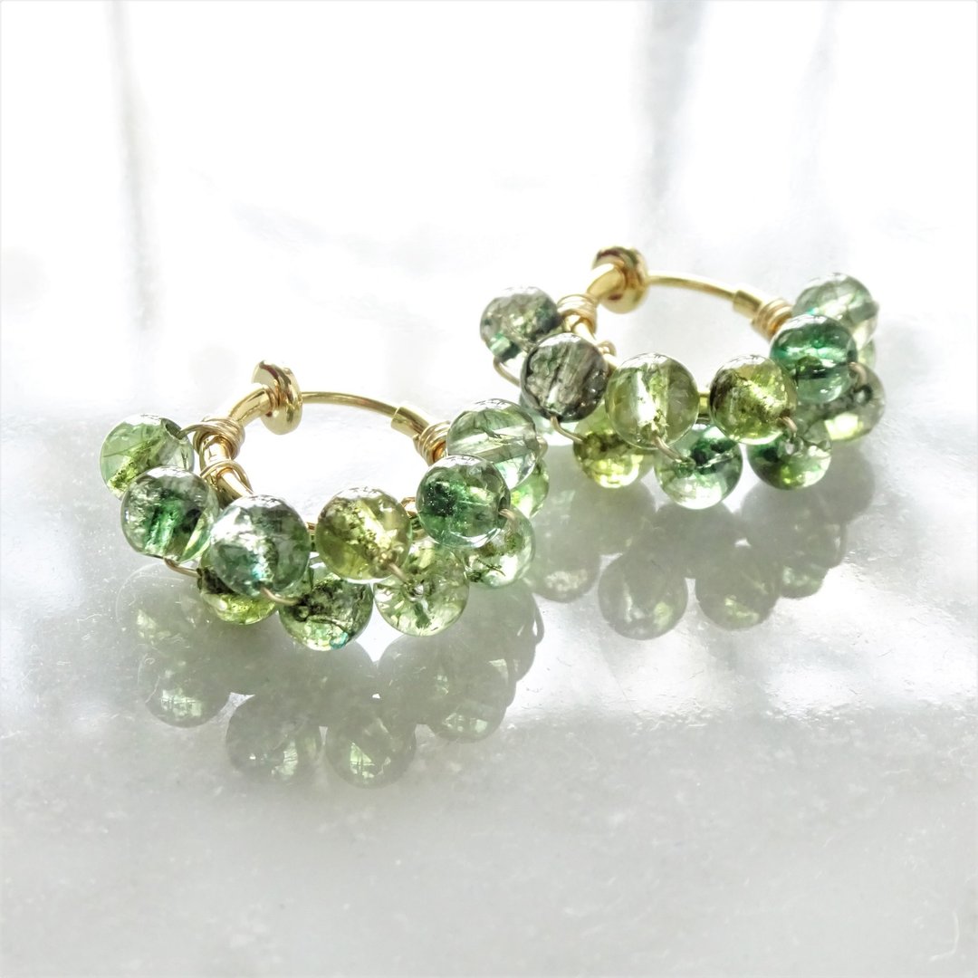 14kgf Spring Jerry multicolored quartz pierced earrings / clip on earrings - 耳环/耳夹 - 宝石 绿色