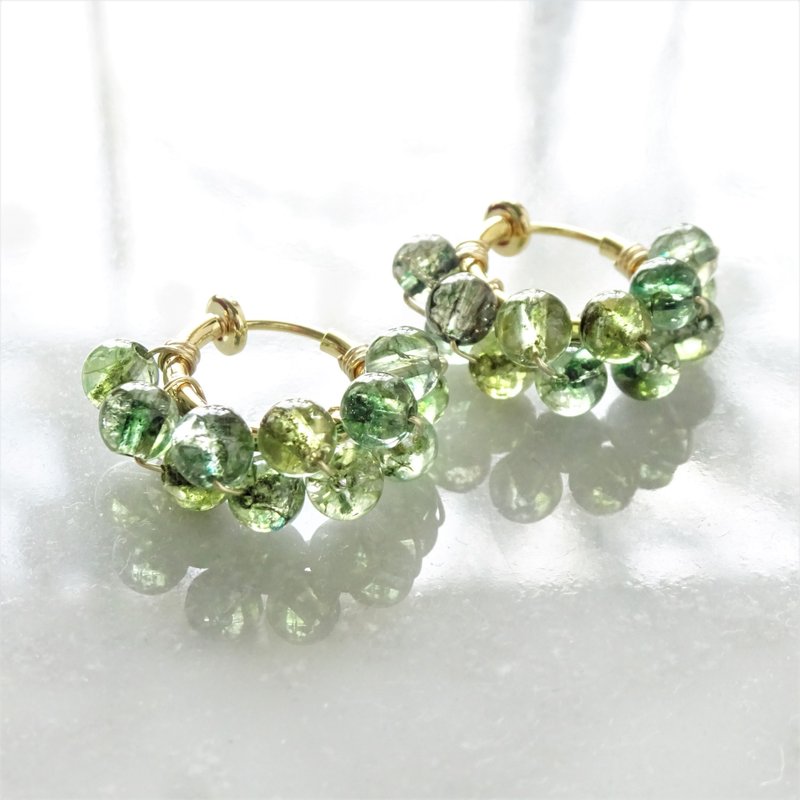 14kgf Spring Jerry multicolored quartz pierced earrings / clip on earrings - 耳环/耳夹 - 宝石 绿色