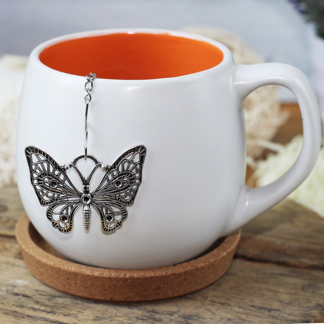 Butterfly tea strainer for herbal tea, Tea infuser insect charm - 茶具/茶杯 - 不锈钢 银色