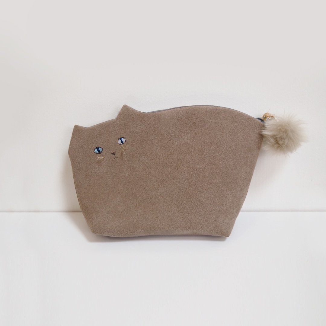 Kittenko Pouch 005 Cocoablaun with beard (order made) - 化妆包/杂物包 - 聚酯纤维 卡其色