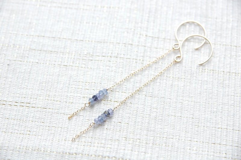 Blue stone earrings (14 gold gf) - 耳环/耳夹 - 宝石 蓝色
