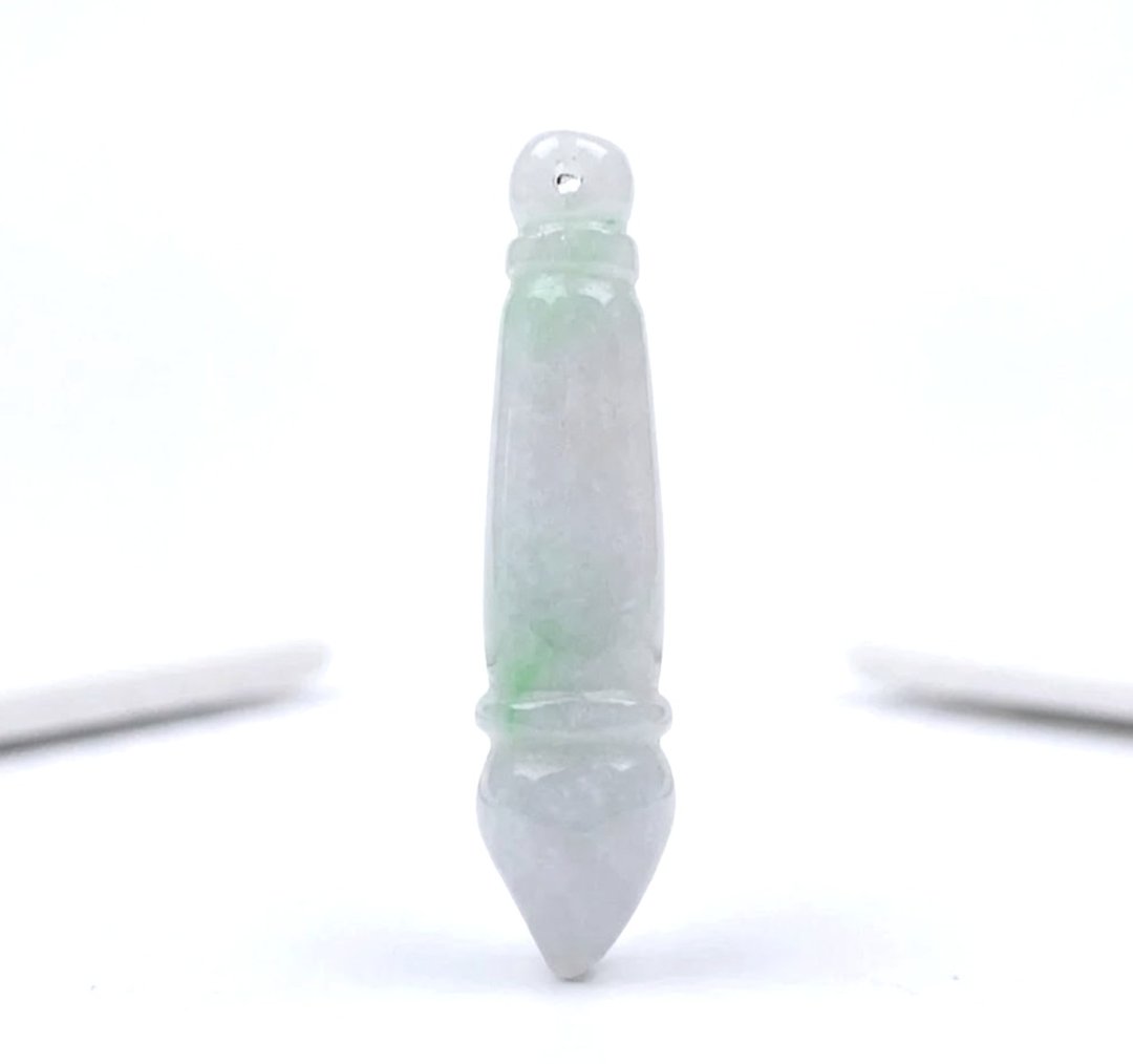 【考试顺利】飘阳绿翡翠文昌笔项链 | 天然缅甸玉A货翡翠 | 送礼 - 项链 - 玉石 白色