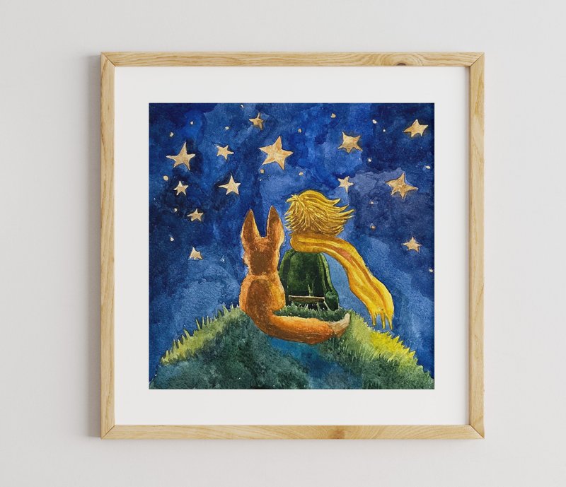 小王子原创水彩画儿童动物艺术小王子 - 墙贴/壁贴 - 纸 蓝色