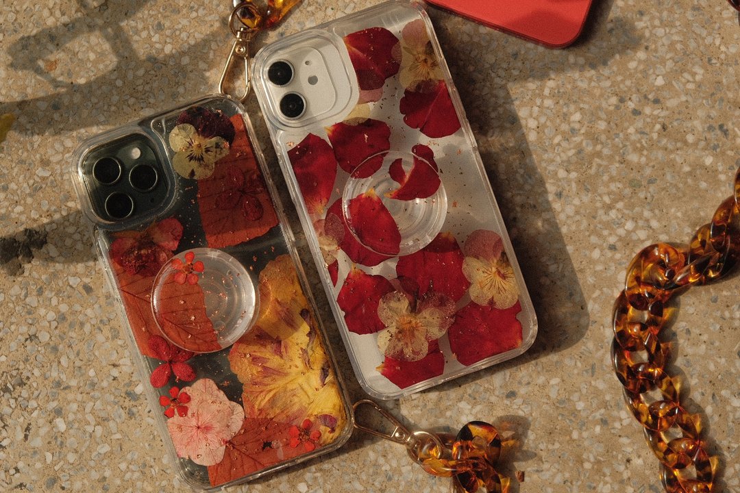 现货特惠 / iPhone14押花手机壳 压花 手作 保护壳 防摔 树脂 - 手机壳/手机套 - 植物．花 