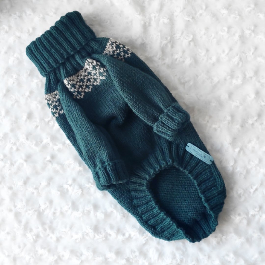 Dark green sweater for dog, dog sweater green color, sweater for small dog - 衣/帽 - 羊毛 绿色