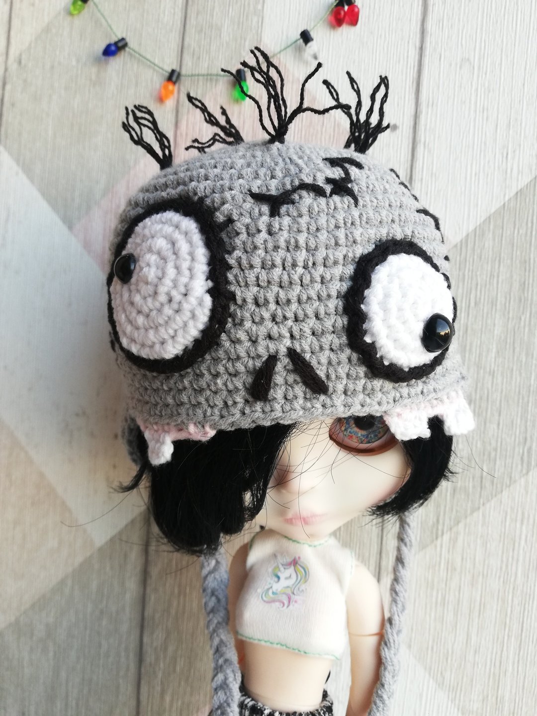 钩针编织的Blythe僵尸帽 - 玩偶/公仔 - 棉 灰色