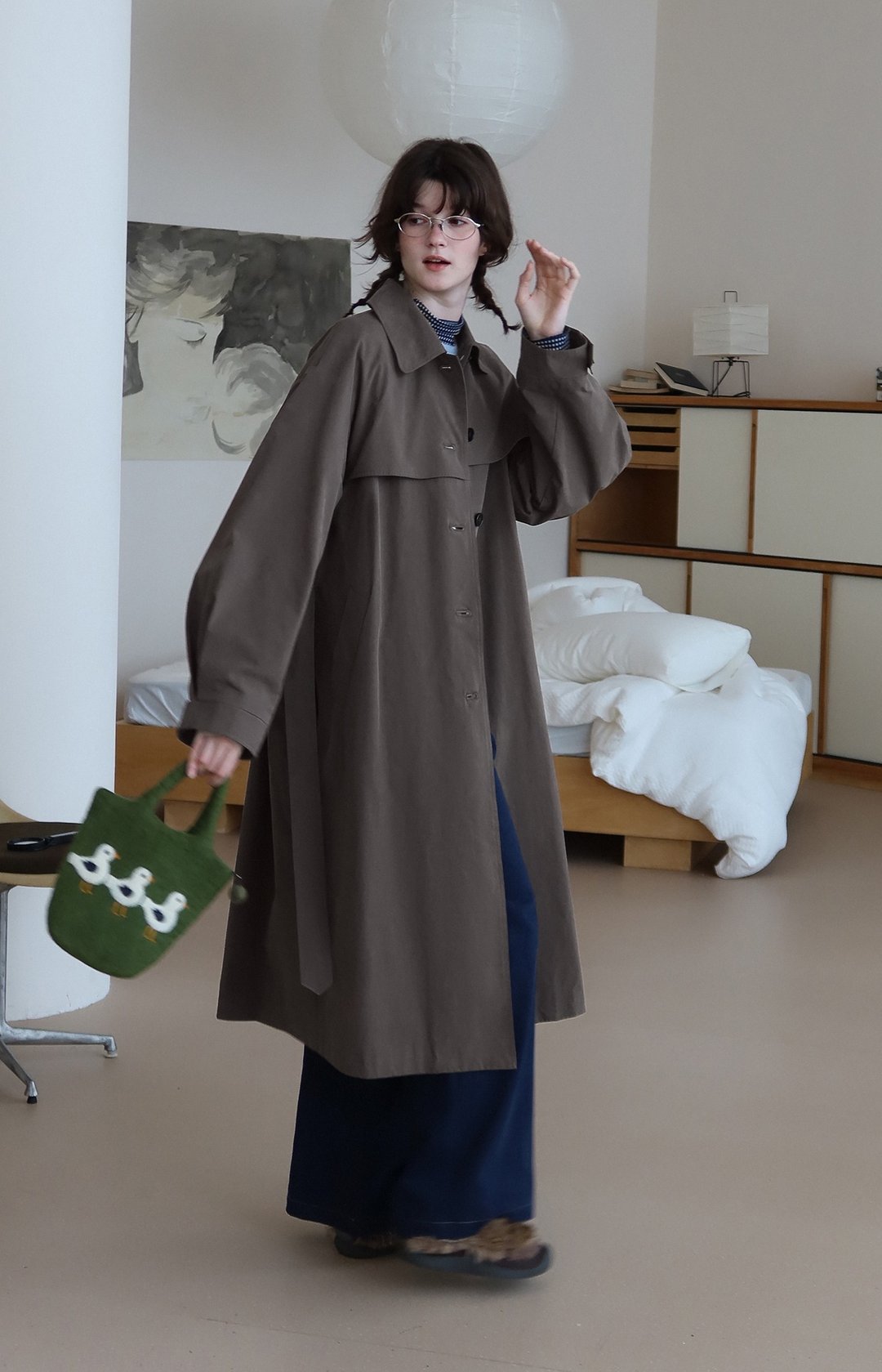 栗棕色的秋 中长款立领风衣外套 - 女装西装外套/风衣 - 其他材质 咖啡色