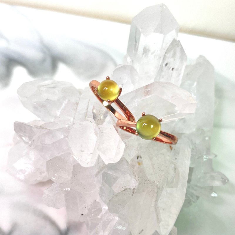 秋冬新时尚 玫瑰金 金葡萄石 绿葡萄石 天然宝石 纯银 戒指 可订 - 戒指 - 宝石 多色