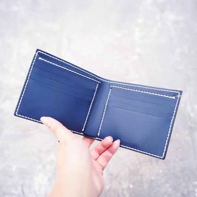 八卡零钱短银包。手缝皮革材料包。BSP082 - 皮件 - 真皮 蓝色